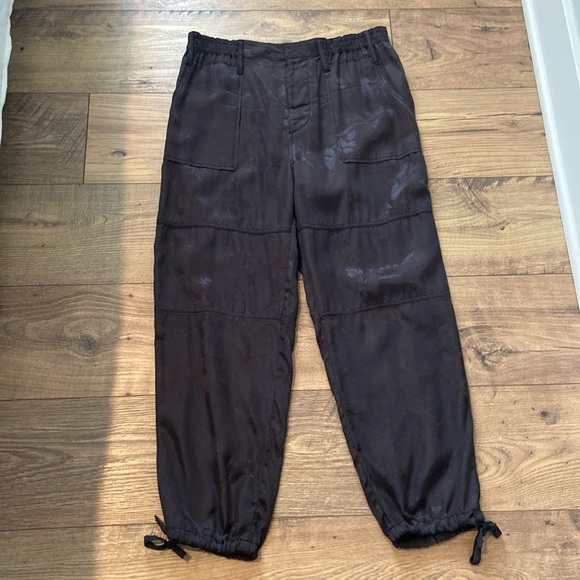 Anthropolie Black Satin Flower Embossed Pants - Picture 1 of 10